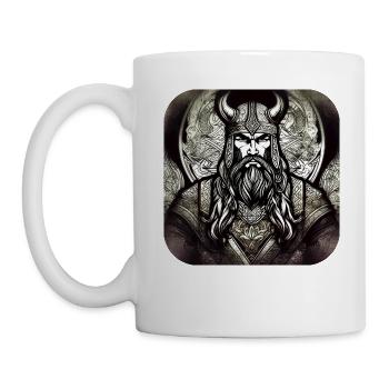 Fier Viking avec casque de cornes - Mug blanc - blanc - Gauche