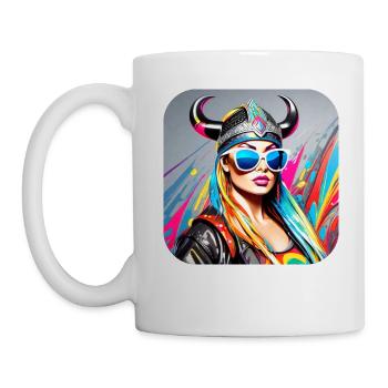 Moderne Stolze Wikingerin mit Sonnenbrille - Tasse - Weiß - Links
