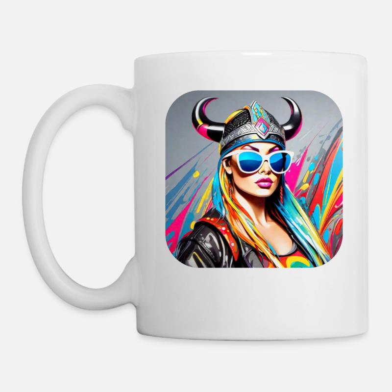 Moderne Stolze Wikingerin mit Sonnenbrille - Tasse - Weiß