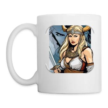 Stolze Wikingerin Germanin im Comic Style - Tasse - Weiß - Links