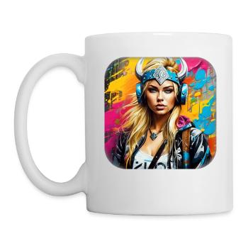 Femme viking moderne avec des écouteurs - Mug blanc - blanc - Gauche