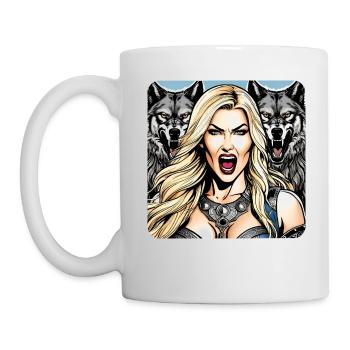 Wikinger Schildmaid mit Wölfe - Tasse - Weiß - Links