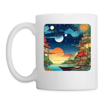 Colorful Motif Asian Landscape - Mug - white - Left
