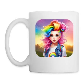 Cute girl with rainbow hair - Mug - white - Left