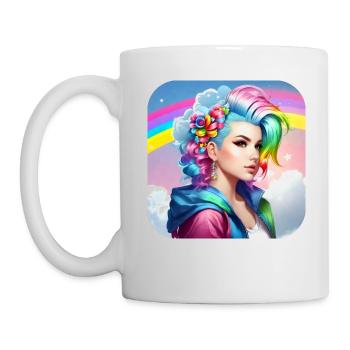 Cool girl with rainbow hair - Mug - white - Left