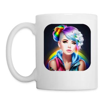Cool girl with rainbow hair - Mug - white - Left
