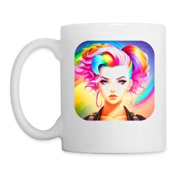 Cute girl with rainbow hair - Mug - white - Left