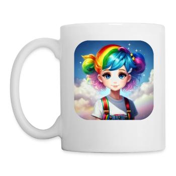 Cute girl with rainbow hair - Mug - white - Left
