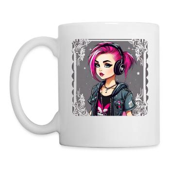 Fille punk cool aux cheveux roses - Mug blanc - blanc - Gauche