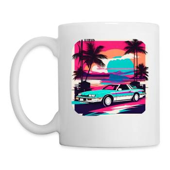 Cooles Auto mit Palmen im Sonnenuntergang III - Tasse - Weiß - Links