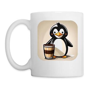 Niedlicher Pinguin mit Kaffee I - Tasse - Weiß - Links