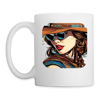 Cool Western Girl with Sunglasses - Mug - white - Left