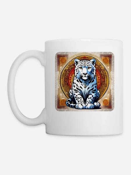 Mystisches Motiv geheimnisvoller Schneeleopard - Tasse - Weiß