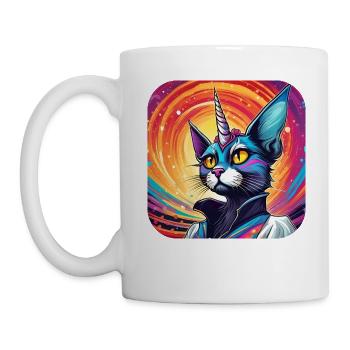 Psychedelisches Motiv Einhorn Katze - Tasse - Weiß - Links