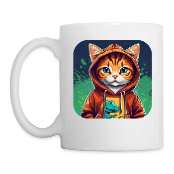 Cool Cat avec sweat à capuche - Mug blanc - blanc - Gauche