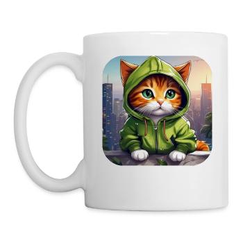 Cool Cat avec sweat à capuche - Mug blanc - blanc - Gauche