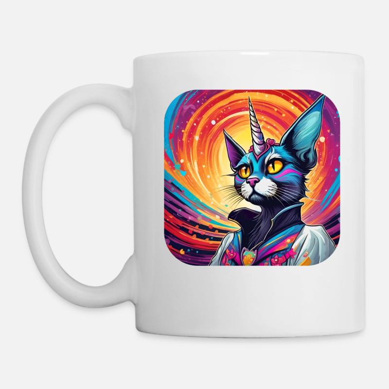 Psychedelisches Motiv Einhorn Katze - Tasse - Weiß