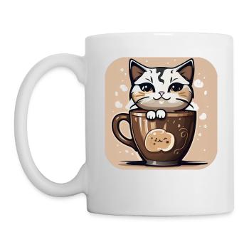 Niedliche Kaffee Katze - Tasse - Weiß - Links