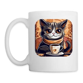 Niedliche Kaffee Katze - Tasse - Weiß - Links