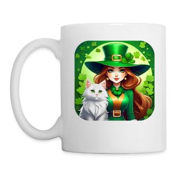 Leprechaun de la Saint-Patrick avec chat - Mug blanc - blanc - Gauche