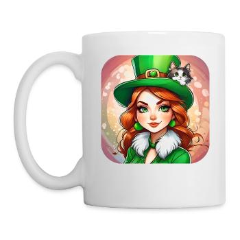 Saint Patricks Day Koboldin mit Katze - Tasse - Weiß - Links