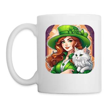 Leprechaun de la Saint-Patrick avec chat - Mug blanc - blanc - Gauche