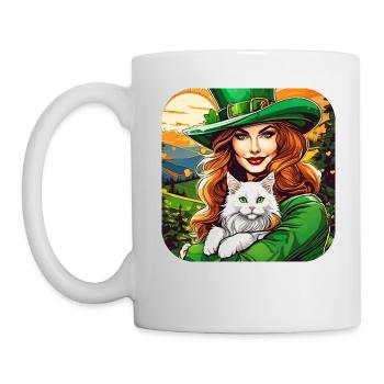 Leprechaun de la Saint-Patrick avec chat - Mug blanc - blanc - Gauche