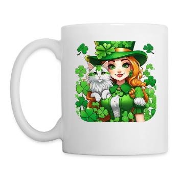Leprechaun de la Saint-Patrick avec chat - Mug blanc - blanc - Gauche