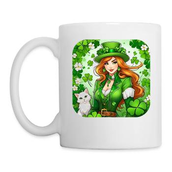 Lutin de la Saint-Patrick avec chat - Mug blanc - blanc - Gauche