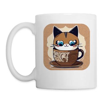 Niedliche Kaffee Katze - Tasse - Weiß - Links