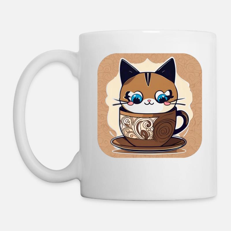 Chat de café mignon - Mug blanc - blanc