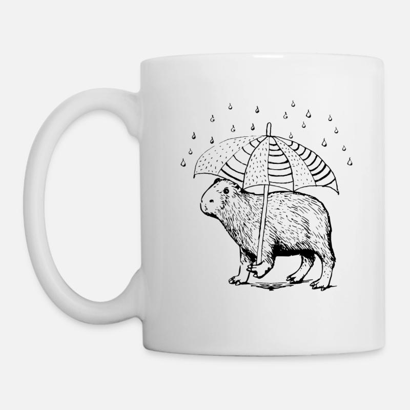 Capybara wandert mit Schirm im Regen - Tasse - Weiß