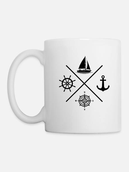 Sailing sport sailboat compass anchor - Mug - white