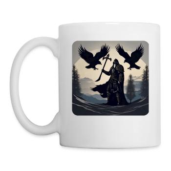 Viking Odin avec les corbeaux Hugin et Munin - Mug blanc - blanc - Gauche