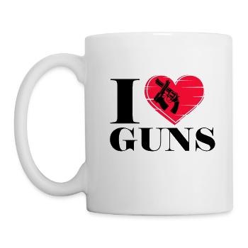 J'adore les armes, les fusils, les pistolets - Mug blanc - blanc - Gauche