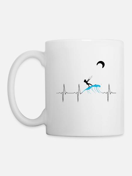 EKG Herzschlag Heartbeat Kitesurfing Woman Female - Tasse - Weiß