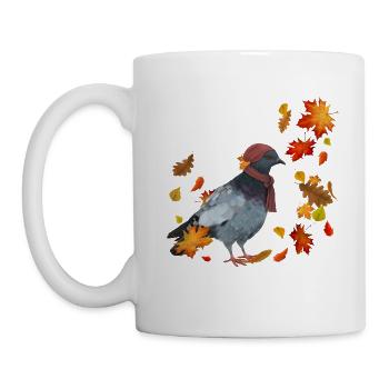 Taube im Herbst mit Blättern - Tasse - Weiß - Links
