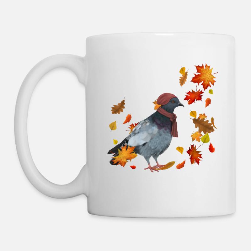 Taube im Herbst mit Blättern - Tasse - Weiß