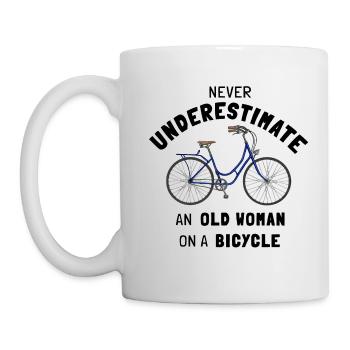 Never underestimate an old woman on a bike - Mug - white - Left