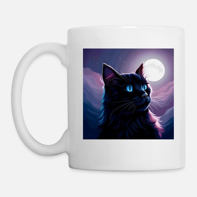 Black cat in the moonlight. - Mug - white