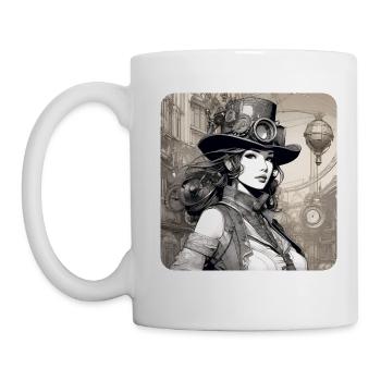 Cooles Steampunk Girl - Tasse - Weiß - Links