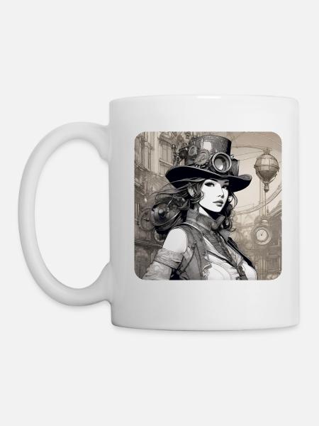 Cooles Steampunk Girl - Tasse - Weiß