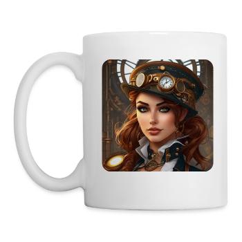 Cooles Steampunk Girl - Tasse - Weiß - Links