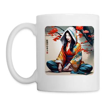Geisha en position de Bouddha - Mug blanc - blanc - Gauche