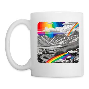 Regenbogen in der Natur mit Berge - Tasse - Weiß - Links