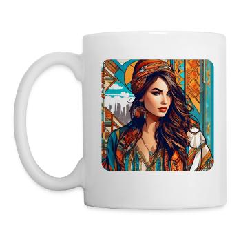 Cool girl in bohemian style - Mug - white - Left