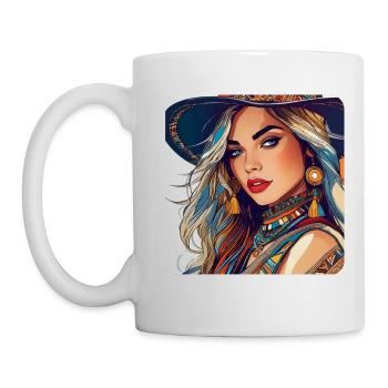 Jolie fille dans un style bohème - Mug blanc - blanc - Gauche