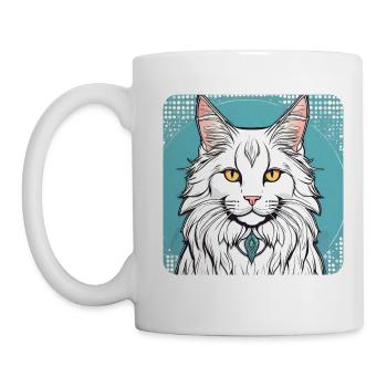 Stolze weiße Maine Coon Katze mit gelben Augen - Tasse - Weiß - Links