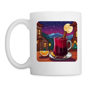 Heißer Glühwein mit Zimtstange im Winter - Tasse - Weiß - Links
