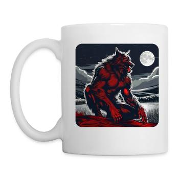 Blutroter Werwolf mit Vollmond - Tasse - Weiß - Links